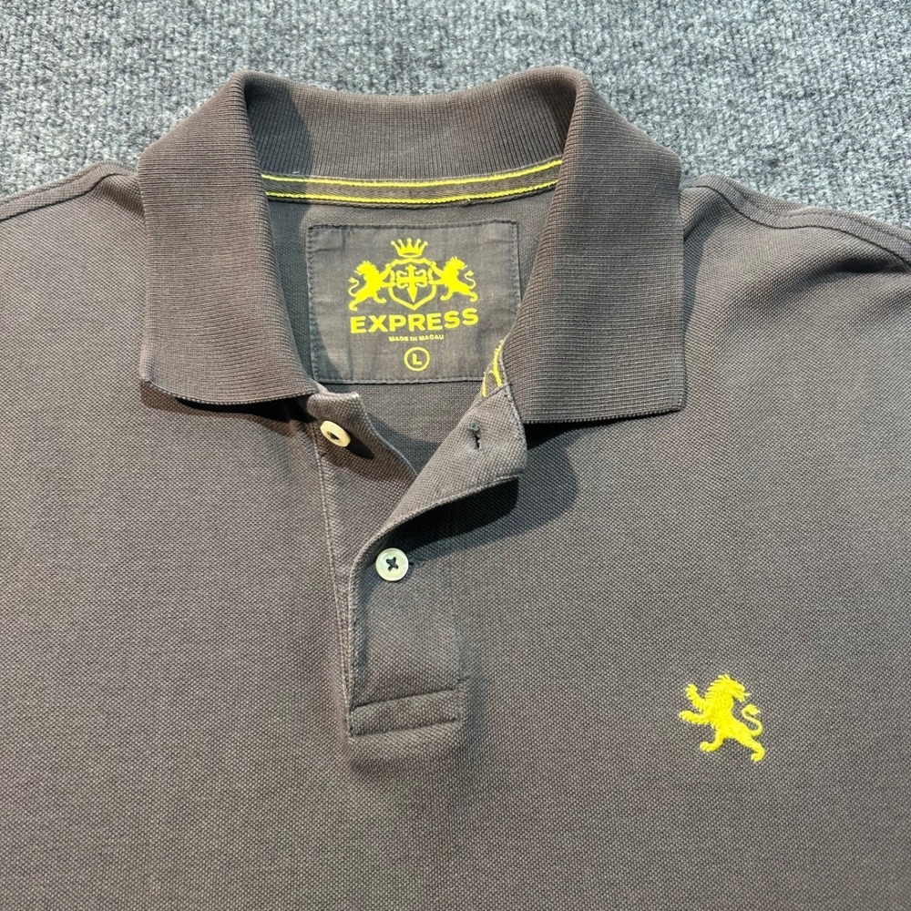 Express Mens Polo Size L Gray Pique Preppy Logo Casual - Picture 1 of 9